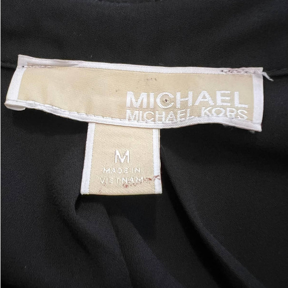 Michael Kors Blouse in Sheer Black Material Roll Tab Sleeves Front Zipper Size M - Picture 5 of 6